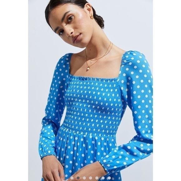 💋Anthropologie Dolan polka dots light blue maxi dress size S - Picture 2 of 16